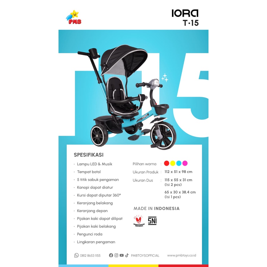 Sepeda Roda Tiga Trex Stroller Roda 3 TC 10 kursi bisa di putar , music+lampu , sepeda anak murah , tricycle termurah