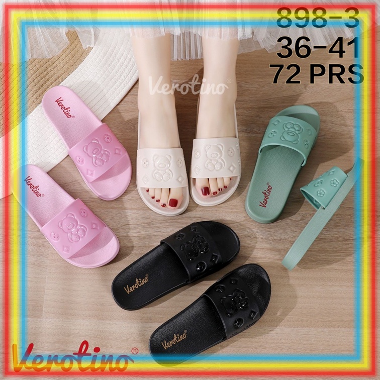 898-3 Sandal Selop Wanita Verotino Sendal Slop Cewek Karet Jelly Bear Beruang Lucu Glanzton