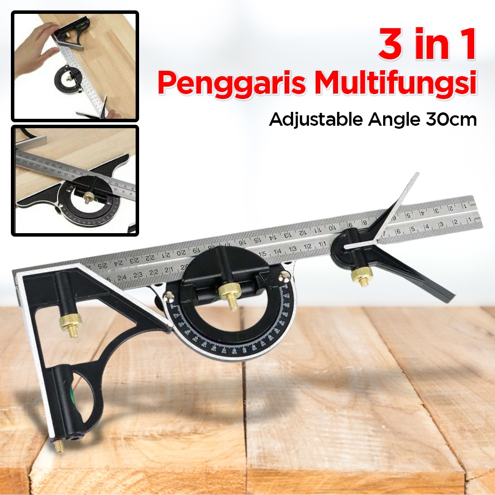 GV8 Silverline 3 In 1 Penggaris Multifungsi Adjustable Angle 30cm 991857 Silver Or-i