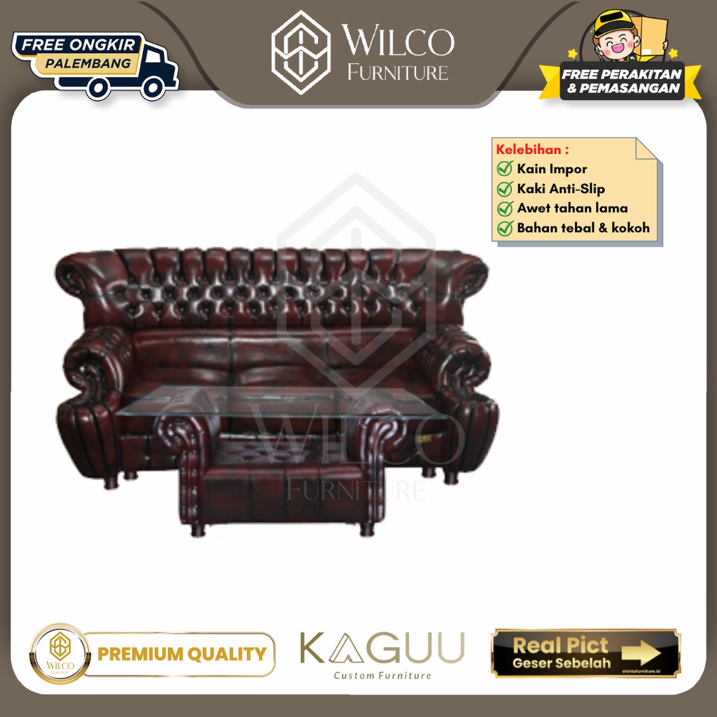 Sofa Custom Kaguu Motif Kancing Kulit Sintetis /Sofa Empuk Size Jumbo
