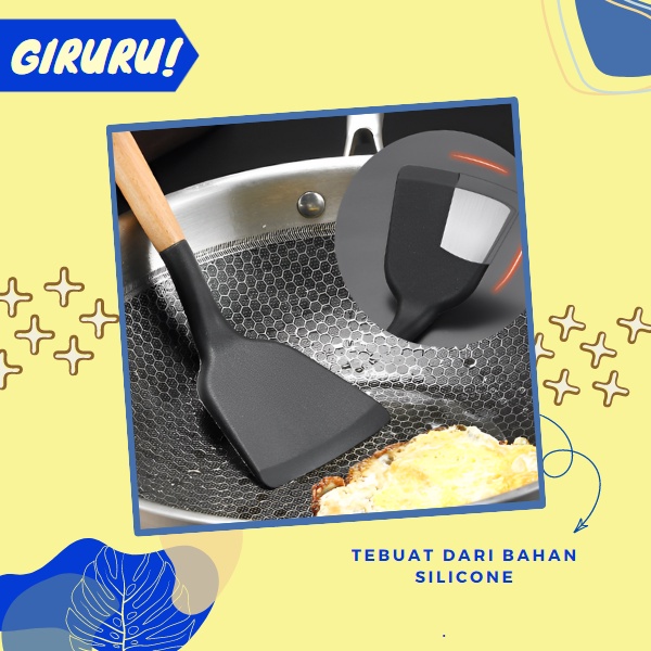 Sillicone Utensil Spatula Silikon Gagang Kayu Sutil Masak Goreng Tahan Panas Utensil / Spatula Silikon Gagang Kayu Sutil Masak Goreng Tahan Panas Utensil