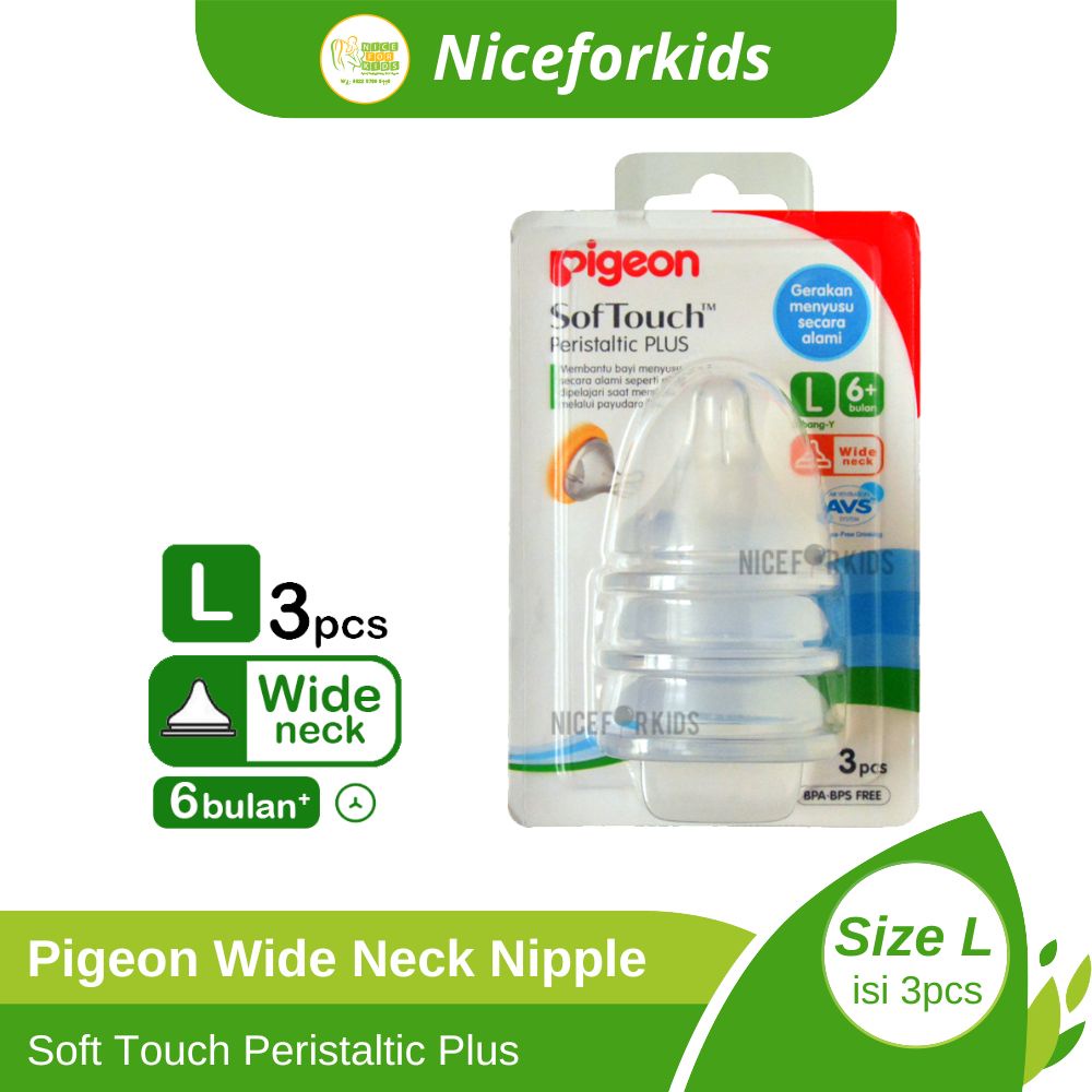 Pigeon Wide Neck Nipple Soft Touch Peristaltic Plus isi 3pcs / Dot Botol Susu Wide Neck