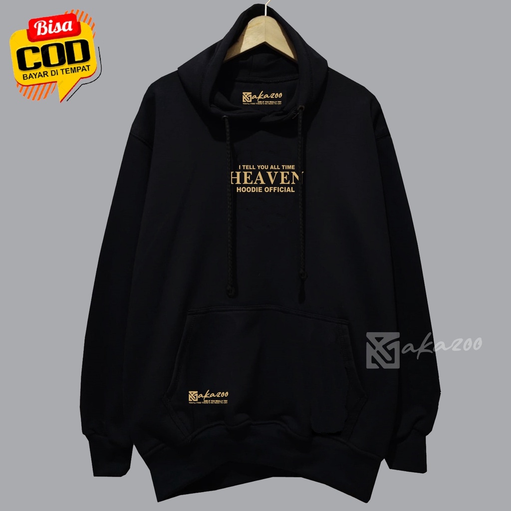 switer pria distro akazoo  switer cowo jpn style warna hitam heaven  hoodie oversize murah sweater poloshitam xxl unisex premium