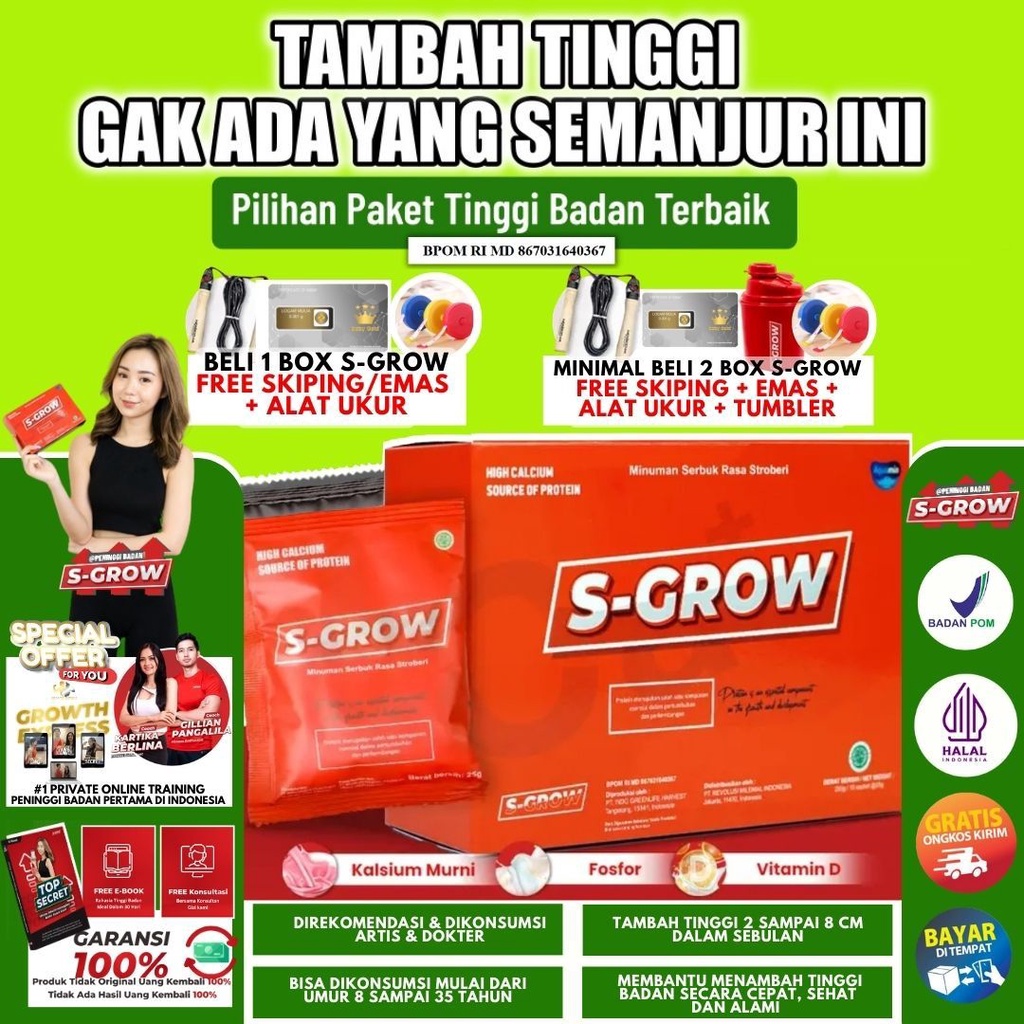 S-GROW Peninggi Badan Ampuh Sgrow Suplemen Susu Tinggi Badan Anak Remaja Dewasa Super Cepat Original