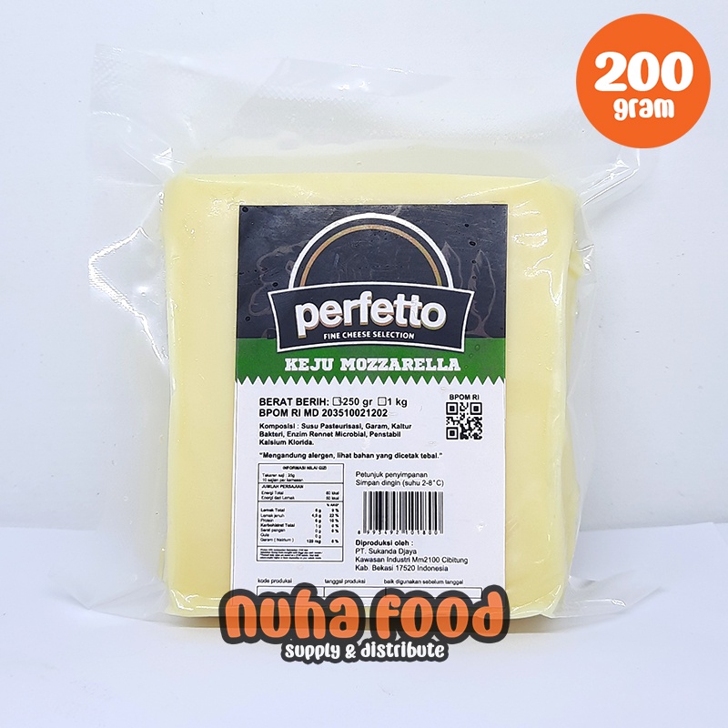 

Keju Mozarella Perfetto Vacuum Repack 200gr Mozzarella Cheese Perfetto 200 gram (Free Packing Dus & Bubble Wrap)