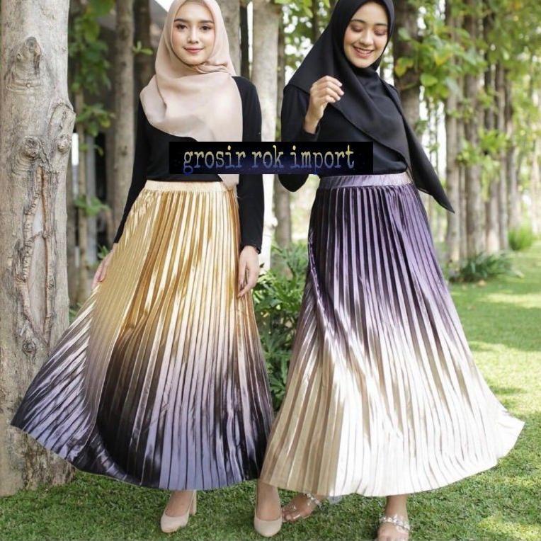 READY GROSIR ROK IMPORT / ROK GRADASI BLUDRU PLISKET PANJANG IMPOR
