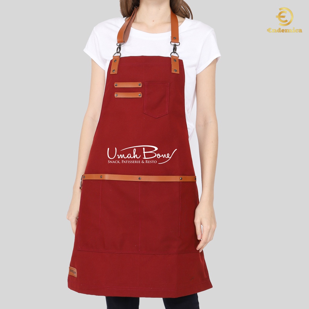 Full apron barista celemek barbershop celemek cafe kanvas PVC Waterproof 100 % &amp; synthetic leather varian warna