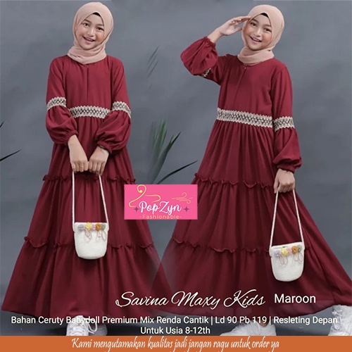 popzyn.id - Gamis Anak Perempuan Savina Maxy Kids mix Renda Exlucive Dress Anak Perempuan Terbaru