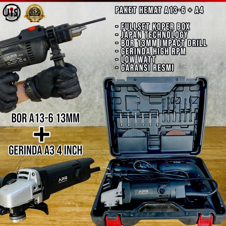 ♝ Promo Mesin Gerinda Combo bor 13mm 10mm komplit set mata listrik baja besi kayu tembok drill uchih