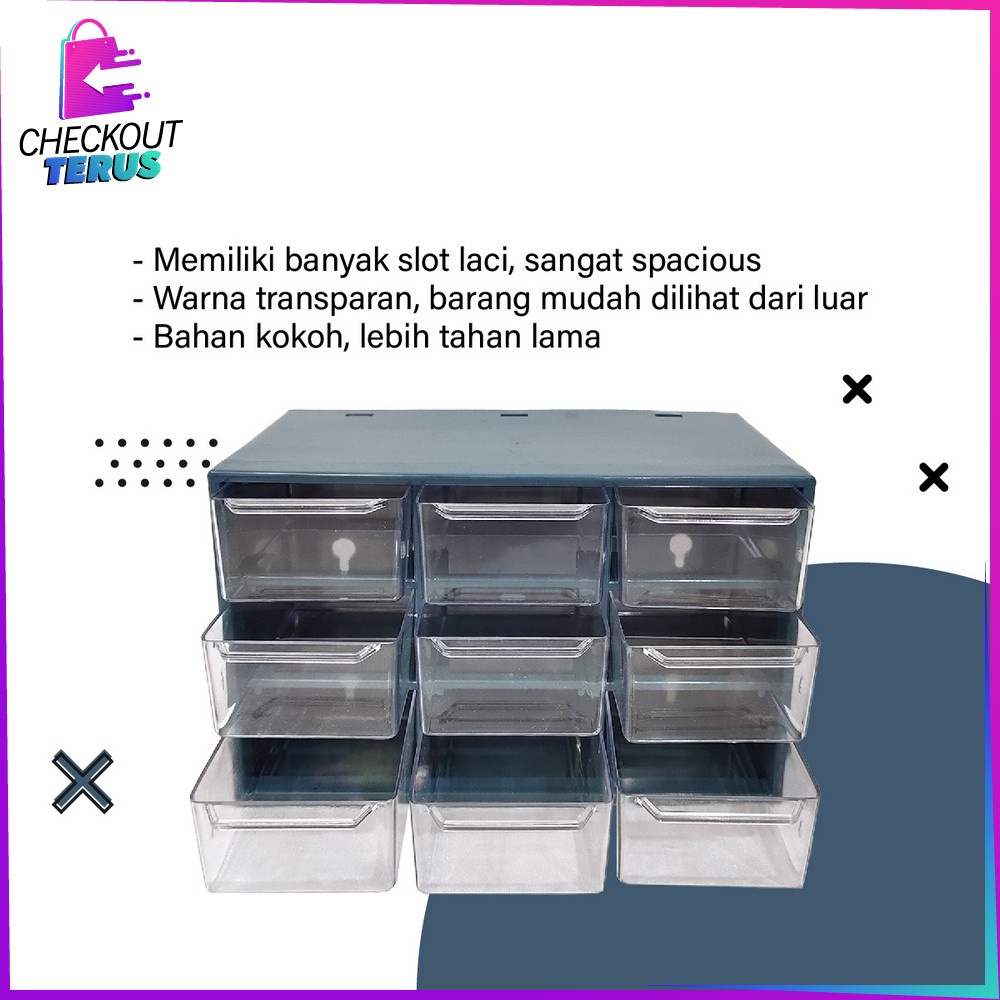 CT C804 Kotak Laci Perhiasan Storage Box Multifungsi kotak Aksesoris Mini 9 Sekat / Kotak Penyimpanan Aksesoris Serbaguna Laci Mini