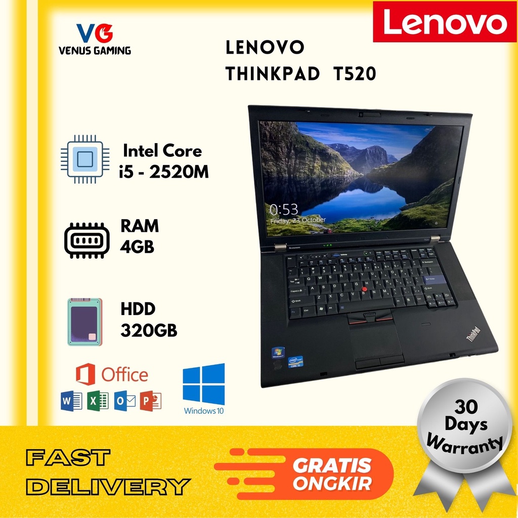 Ready Laptop Murah Lenovo T520 i5 Ram 8GB SSD128GB  15inch