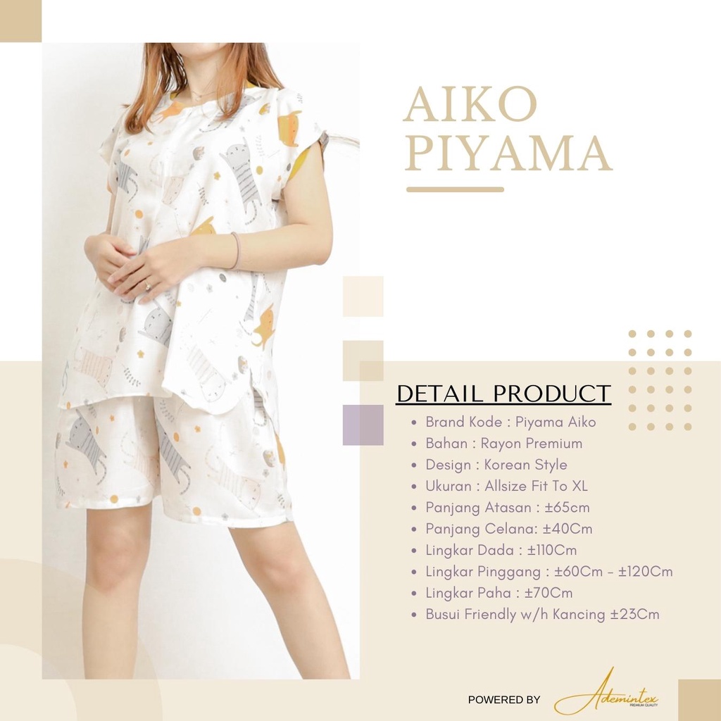 Aiko Set Babydoll Busui Rayon Premium by Ademin.Co / Setelan Piyama Celana Pendek Wanita