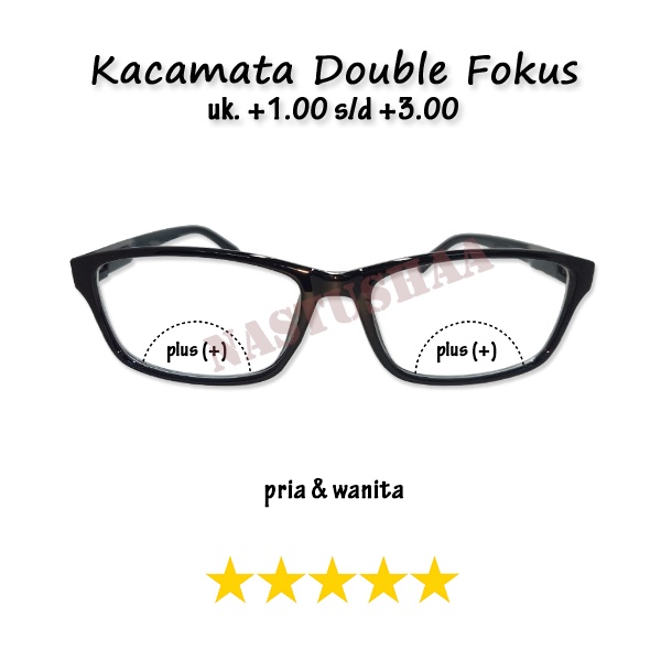 Kacamata Baca Reading Glasses Lensa Double Baca dan Jalan (+) Uk. +1.00 s/d +3.00 Bingkai Persegi Hitam Untuk Pria dan Wanita Unisex FREECASE