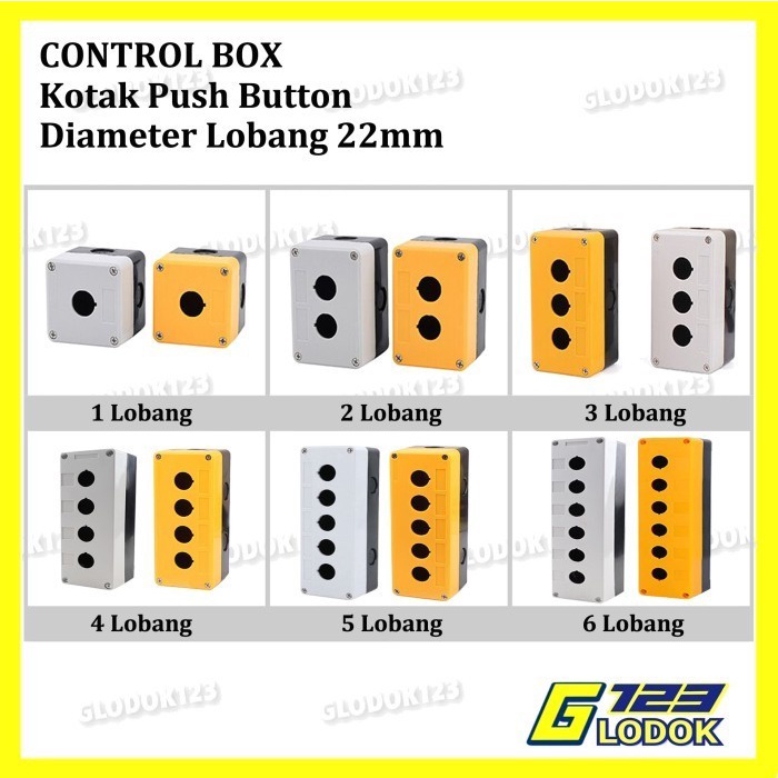 Control Box Kotak Switch Push Button 1 2 3 4 Lubang 22mm Putih Kuning