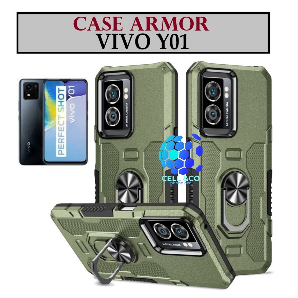 Case Armor VIVO Y01 Iring Cincin Magnetic Kesing Hp Protect kamera Premium Hard Case Standing Robot Pelindung Kamera