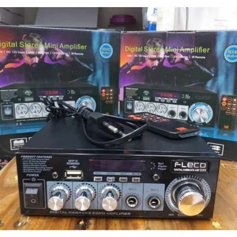 COD POWER AMPLIFIER KARAOKE DIGITAL FLECO D-09//POWER AMPLI DIGITAL STEREO MINI 12V/USB/MP3 PLAYERFLECO D-09 TERLARIS