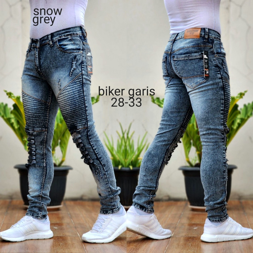 Terlaris   Celana Pria Jeans Bikers Hitam Polos Sobek Ripped Original Distro