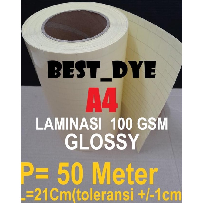 

Plastik Laminasi Dingin Glossy 100 GR, A4= 21Cm x 45M, 1 Roll= 50 Yard
