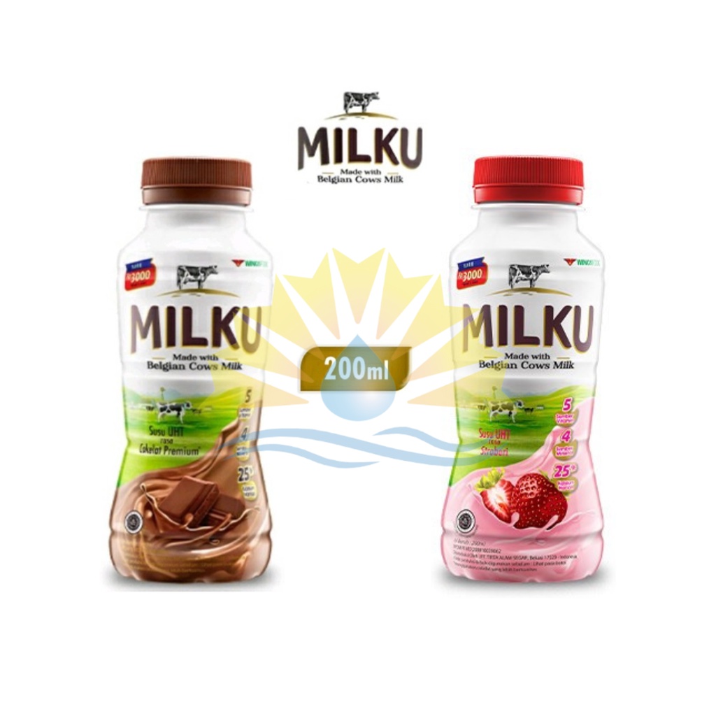 

MILKU Susu UHT Susu Siap Minum Coklat Premium/Stroberi 200 ML (12 Botol)