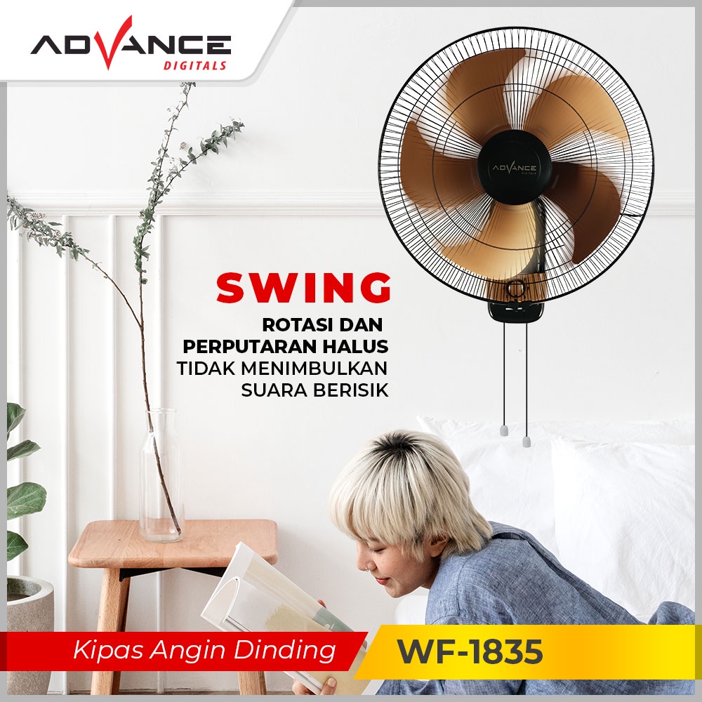 ADVANCE Kipas Angin Dinding 18 Inci Angin WF-1835 / Besi Wall Fan Rotary Five Blades Strong Wind