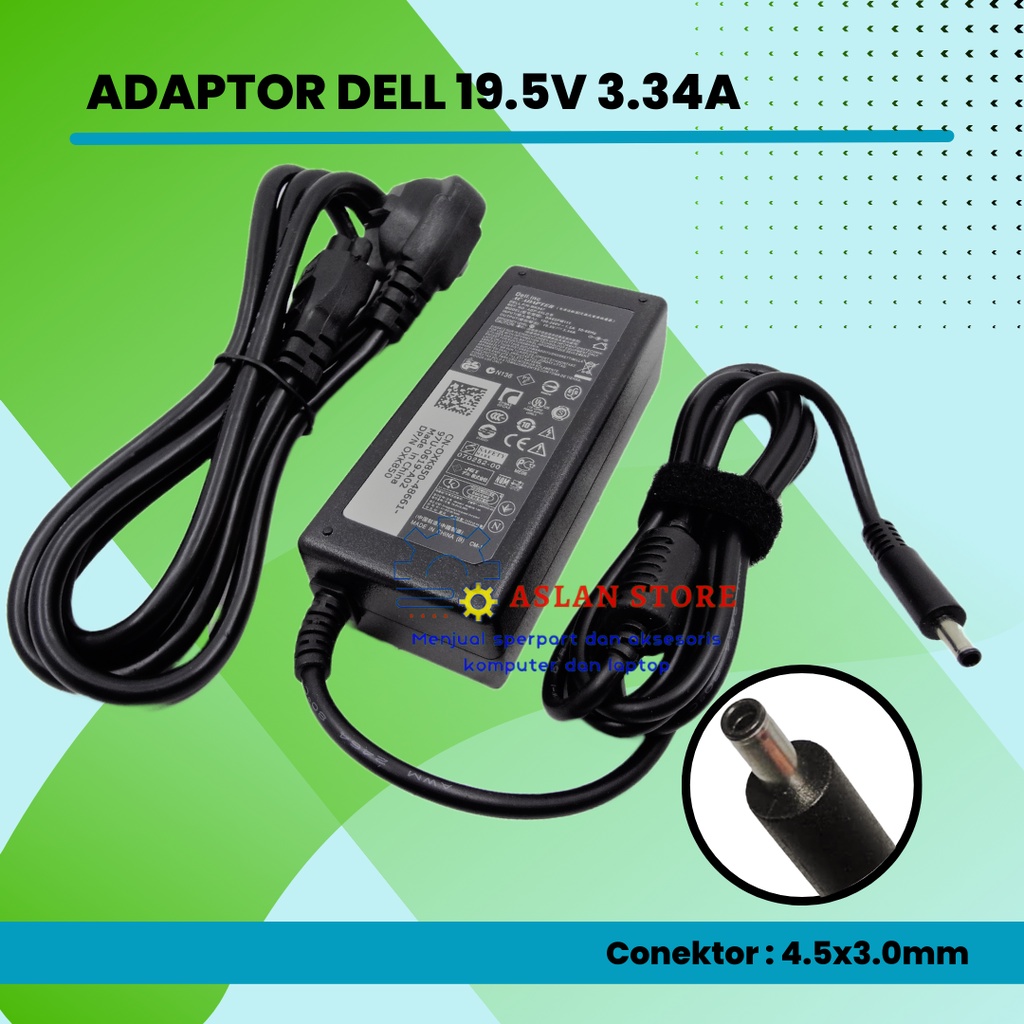 Charger Ac Adaptor Dell 15 3561 3562 3565 3568 3572 3578 5370 XPS13 9333 9344 HA65NS5-00 19.5V 3.34A