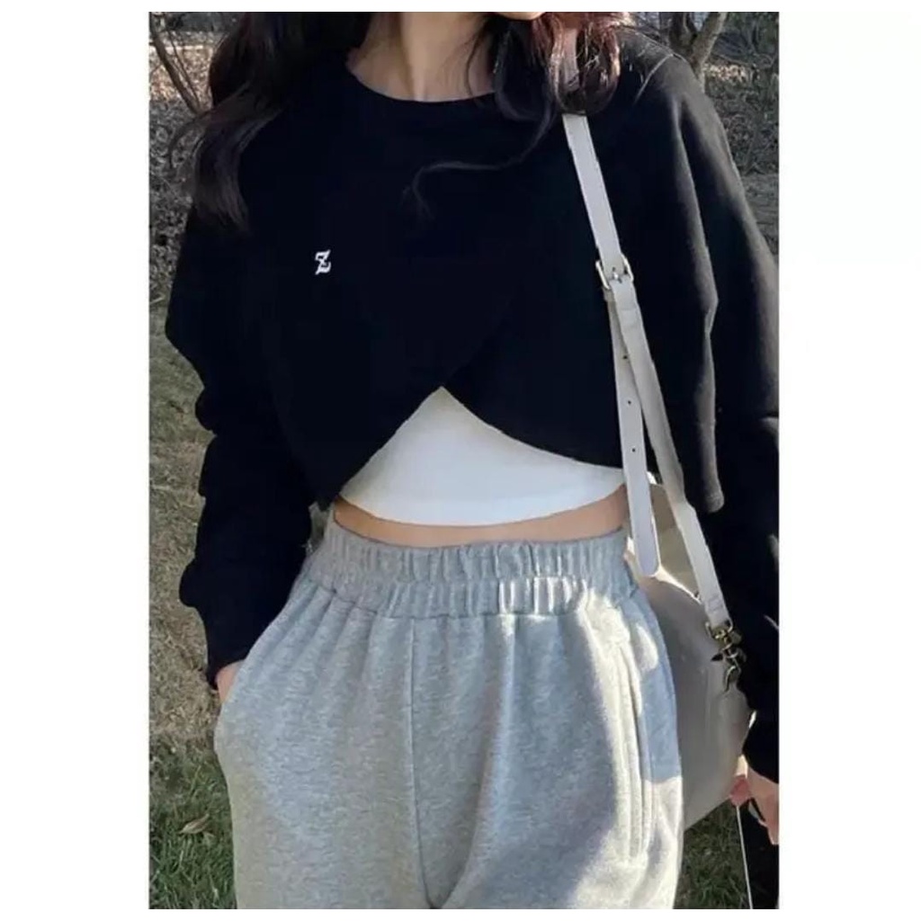 Z SLING CROP WANITA ALA KOREA FLEECE TEBAL HALUS TERBARU'