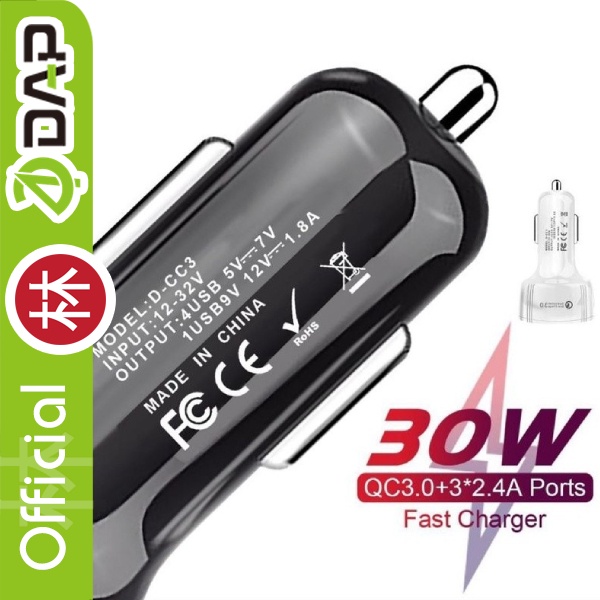 DAP D-CC3 Car Charger 30W Fast Charging 3.0 Charger Mobil 4 Port USB