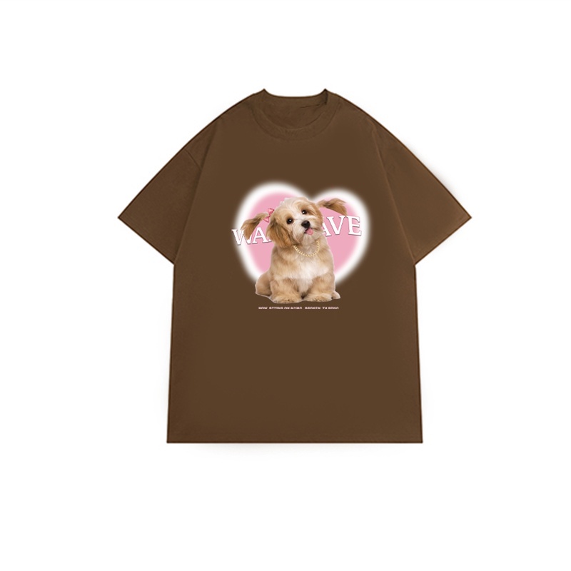 XIAOZHAINV Kaos Atasan Wanita Love Pink Dog Pattern Lengan Pendek A0328