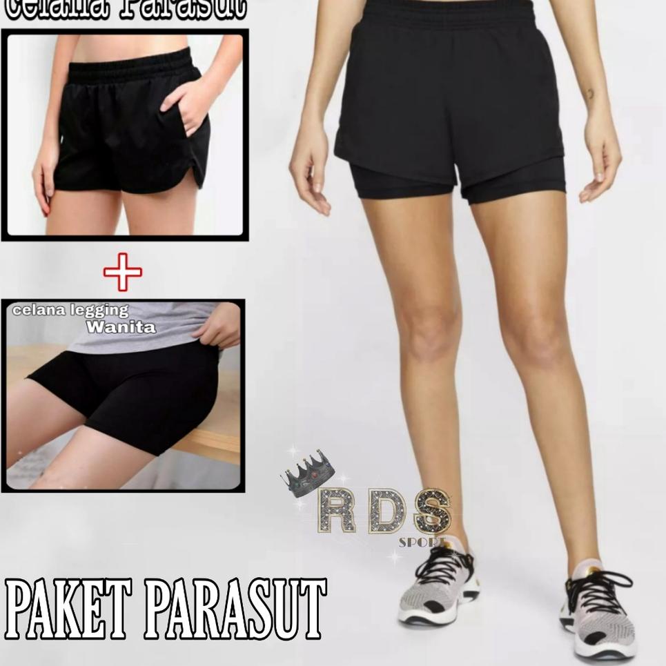 Terbaik Paket Celana Parasut Wanita / Celana Pendek Parasut + Legging Pendek Perempuan / Celana Para