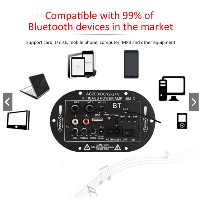 【Barang Tersedia】YUN Mall 8/10 inch 12V/24V/220V Amplifier Board Audio Bluetooth USB FM Radio TF Player Subwoofer 35W Taffstudio Amplifier