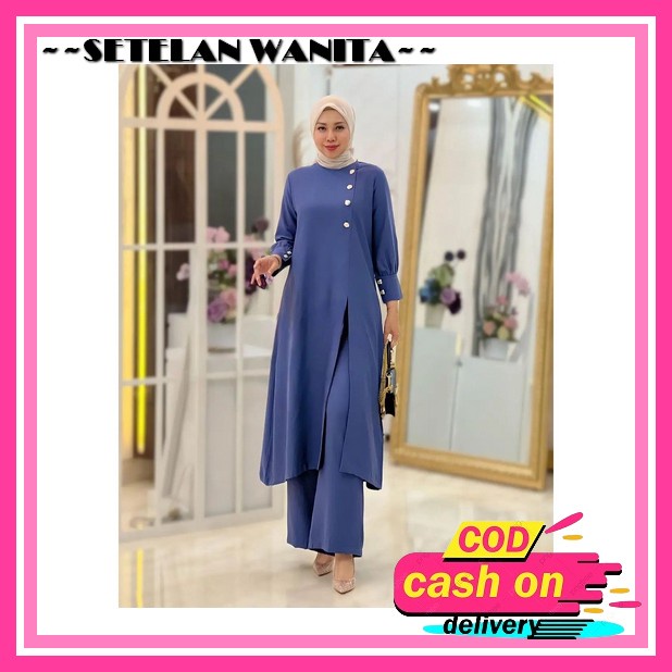 Setelan Wanita Dewasa Kekinian Viral 2023 Laudya Set Rok Bahan Cringkle Airflow Baju One Set Wanita 