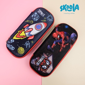 Skoola Tempat Pensil Anak Laki - Laki Hardtop 3D Lucu Spiderman Dinosaurus Rocket Astronot - Tepen