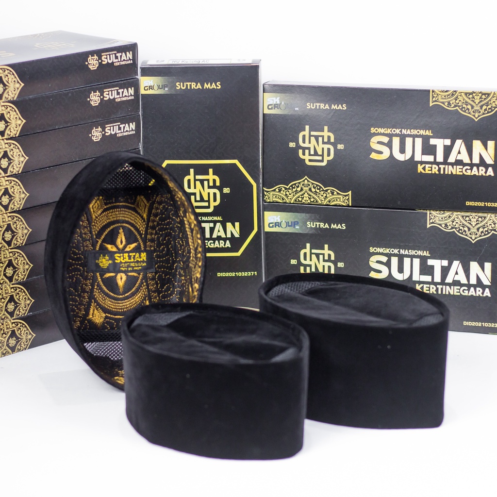 SULTAN GOLD AC Tinggi 9 cm 10 cm Peci Hitam Bludru Tebal Bordir NU Anak Dewasa Songkok Kopyah