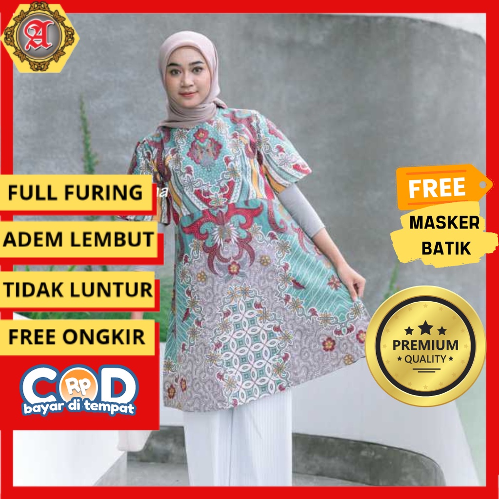 Batik Tunik Wanita Atasan Lengan Pendek Panjang Motif Solo Pekalongan Jogja Papua Modern Premium Kat