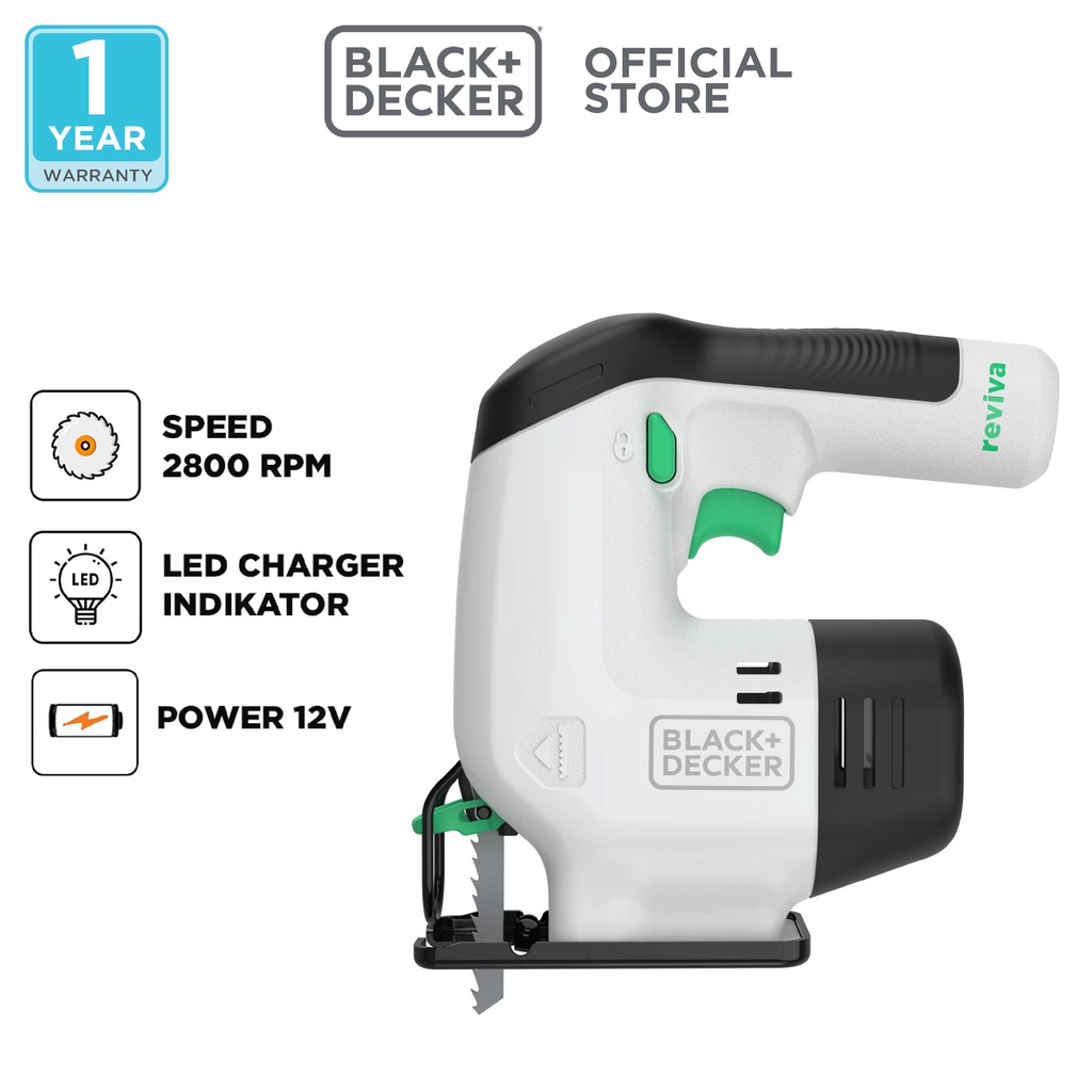 Black+Decker Reviva Cordless Jigsaw / Gergaji Kayu Baterai 12V REVJ12C-B1