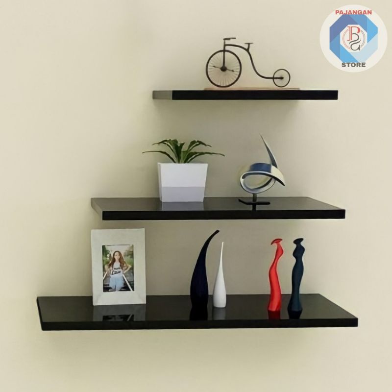 Rak Dinding Melayang Set 3Pcs - Ambalan Rak Dinding Kayu Jati