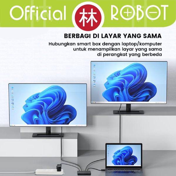 Robot HM203 HDMI Splitter 1 in 2 out Split Screen Tampil Bersamaan 4K