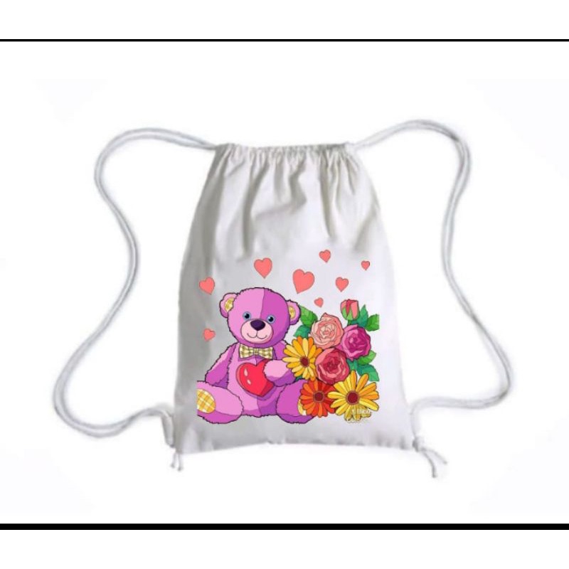 ASP-Tas Srut atau String Bag  Toy Story ( BISA Request GAMBAR)-Bear bunga