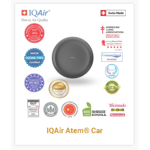 IQAir Atem Car Air Purifier, HyperHEPA Filter, Portable, Air Pollution ORIGINAL