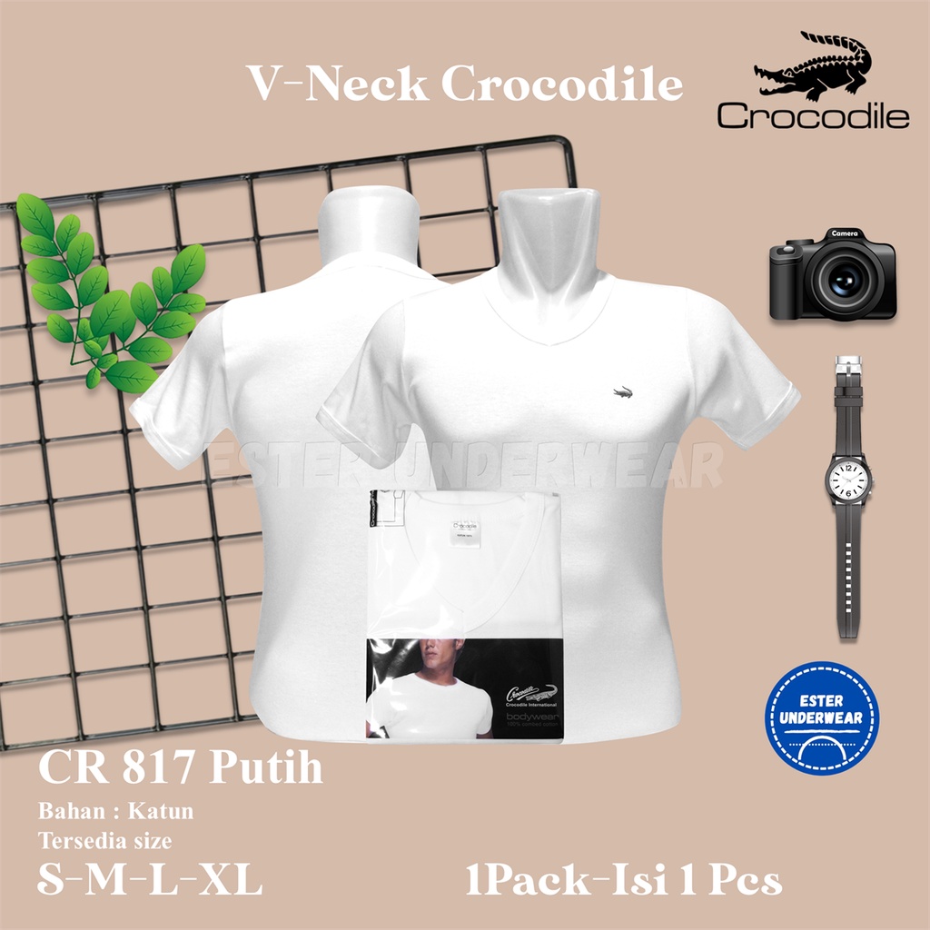 Oblong Pria V-neck CROCODILE  CR 817P PUTIH ISI-1PCS