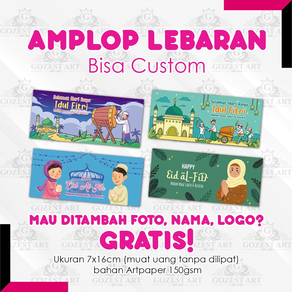 

Amplop Lebaran custom foto nama logo Idul Fitri Panjang Murah Unik