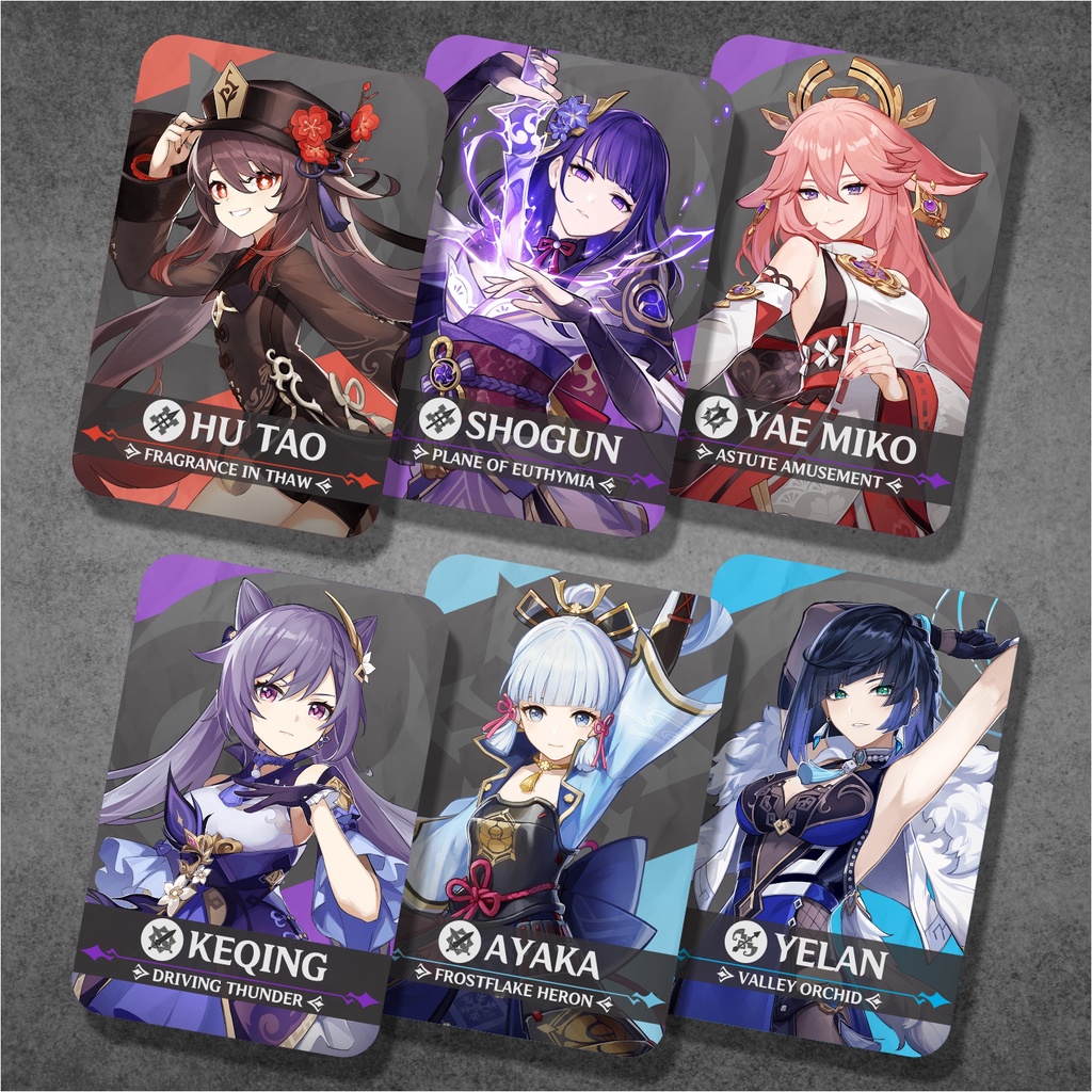 Koleksi Photocard / Kartu Anime Game Genshin Impact C1 - Ayaka Diluc Eula Ganyu HuTao Jean Kazuha Keqing Klee Kokomi Nahida Nilou Shogun Tartaglia Venti Xiao Yae Miko Yelan Yomiya Zhongli