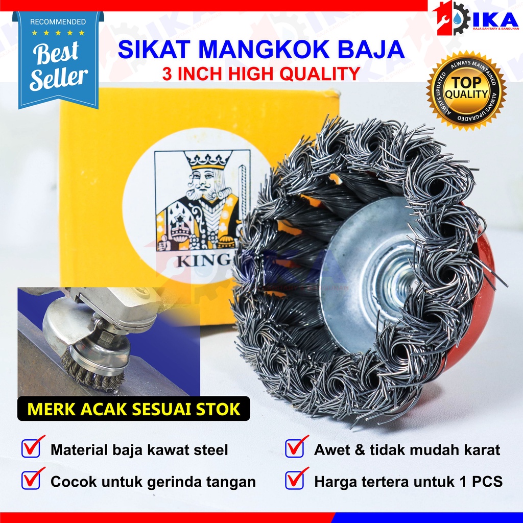 Sikat Kawat Mangkok 3&quot; Kepang Cup Brush Gerinda Tangan Sikat Kawat Gerinda Mangkok King Kepang / Polishing Wheel King 3”