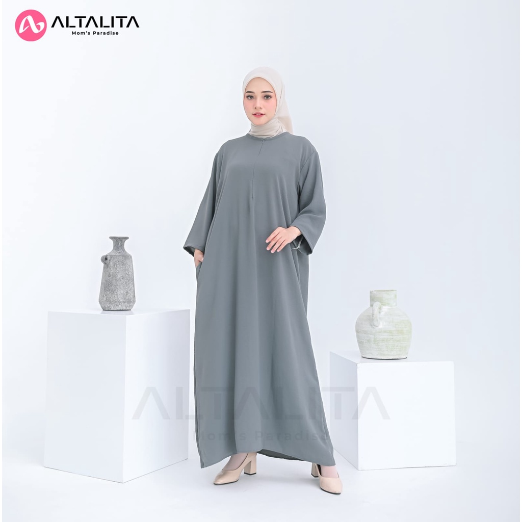 Altalita - Daster Gamis Polos Cringcle Airflow Kekinian Lengan Tangan Panjang 3/4 Busui Jumbo LD 120 Semata Kaki