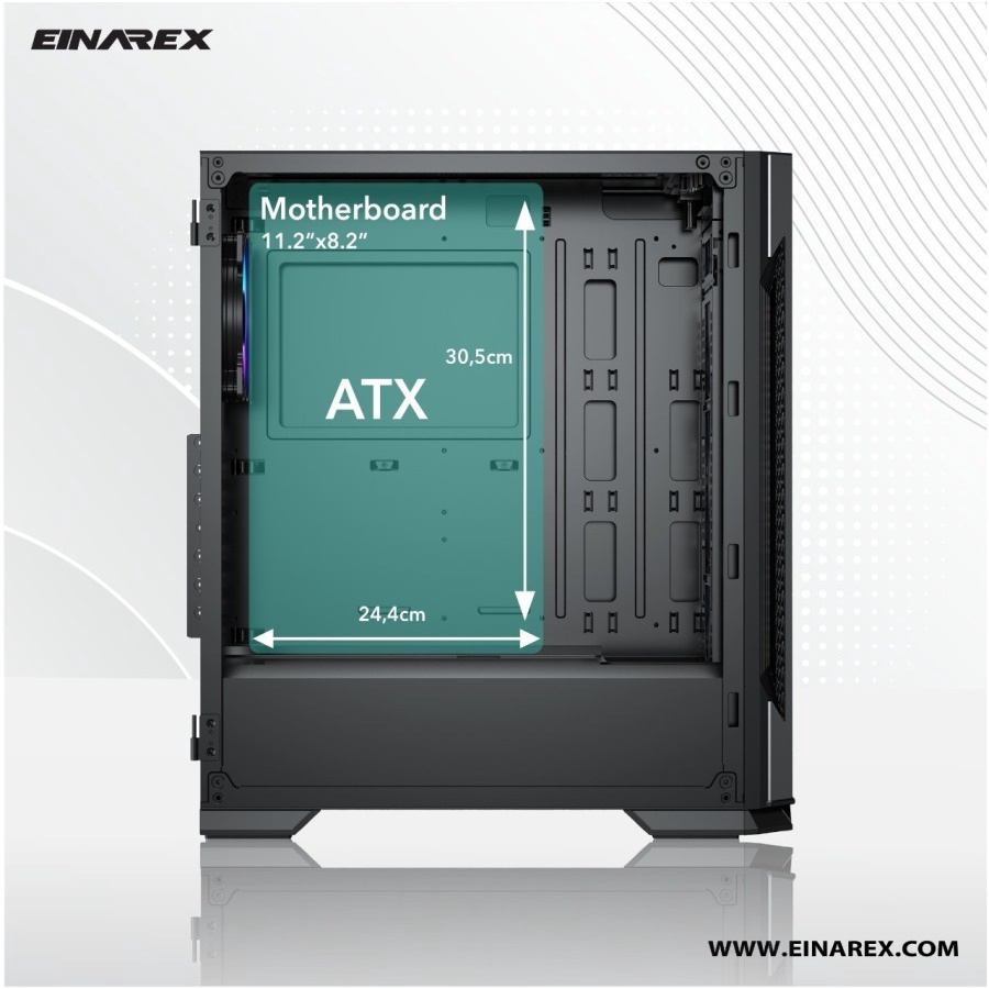 Casing PC EINAREX Victoria Black E-ATX Gaming Case Tempered Glass