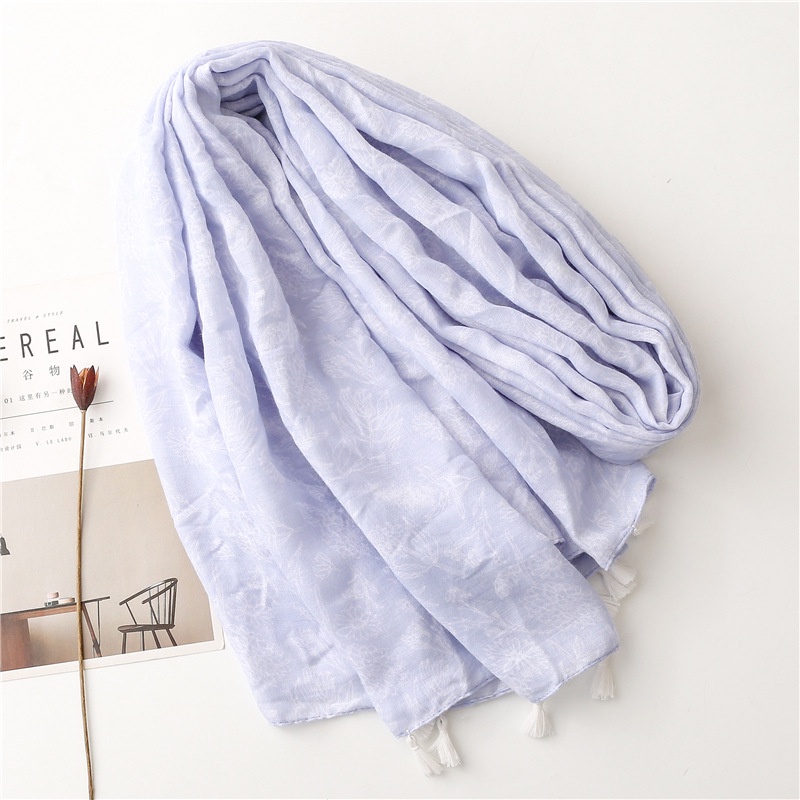 ITSFRIDAY VIONA Scarf - Premium Pashmina Shawl Selendang Syal Pasmina Hijab Import Motif Etnik Flower Lilac Tassel