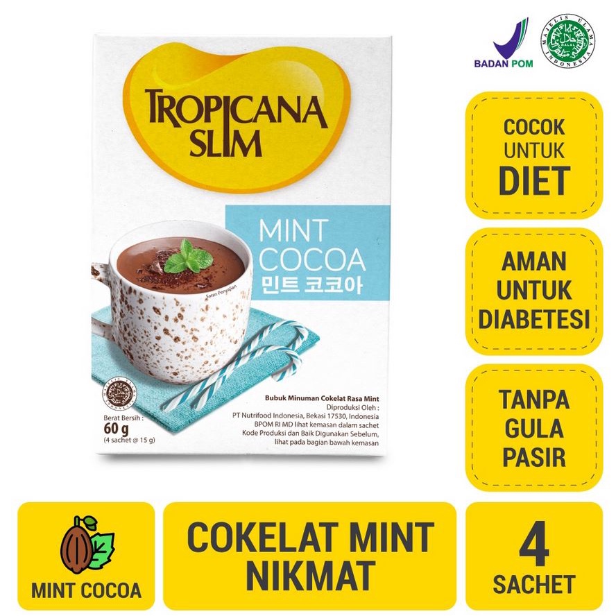 

Tropicana Slim Mint Cocoa 4 sachet - Minuman Cokelat Mint Nikmat Tanpa Gula Pasir