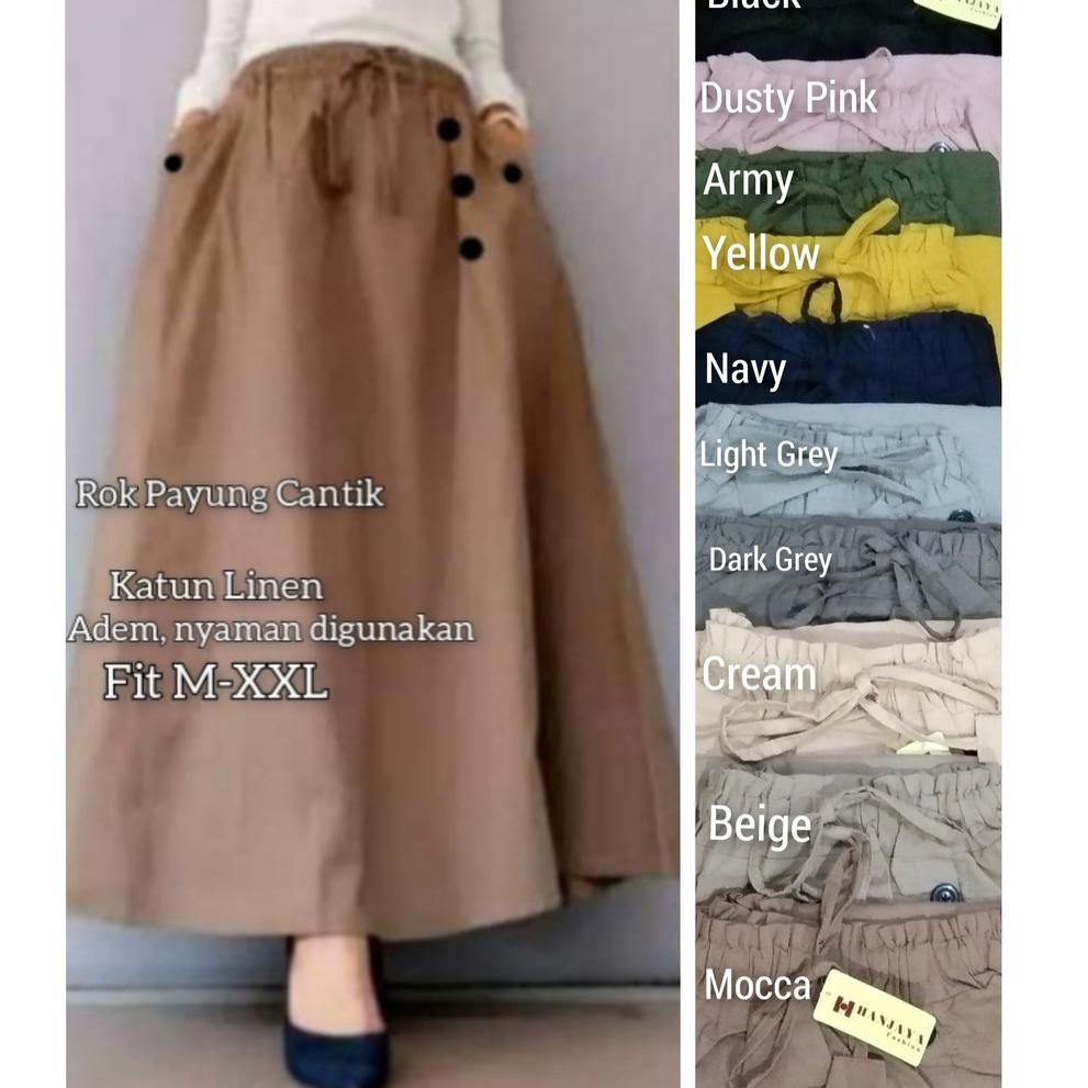 STOK TERBATAS ROK KATUN LINEN RAMI PANJANG PAYUNG/ROK LEBAR MAYUNG. ROK REMAJA MUSLIM/ROK JUMBO