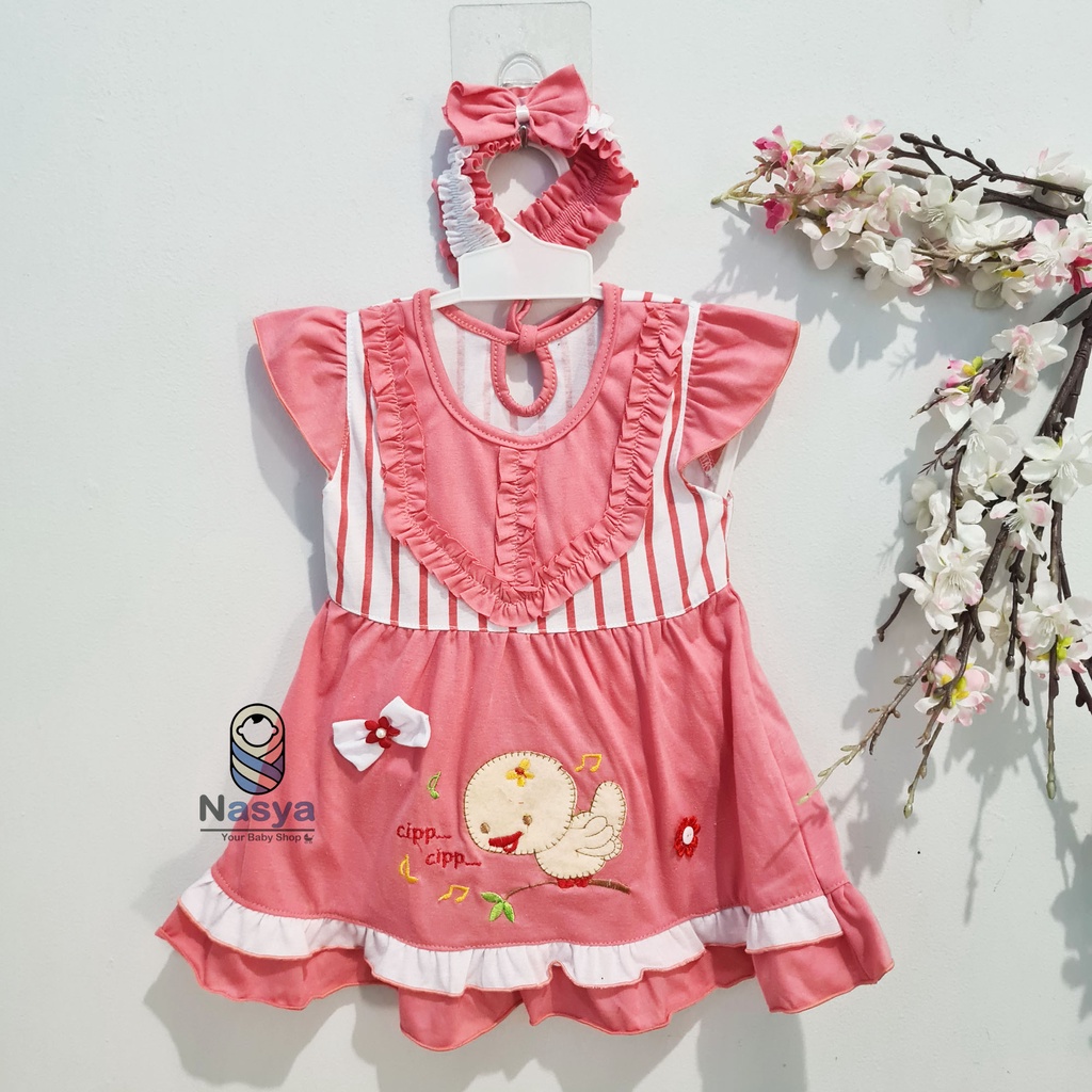 [P-047B] Baju Bayi / Dress Bayi Perempuan 0-6 bulan Motif burung lucu dan MURAH