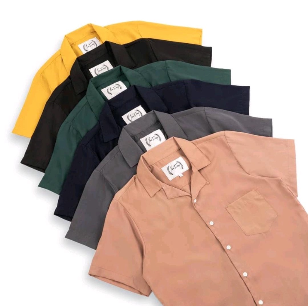 Basic Colour Shirt | Kemeja Pria Polos V Neck Lengan Pendek Kasual Pria